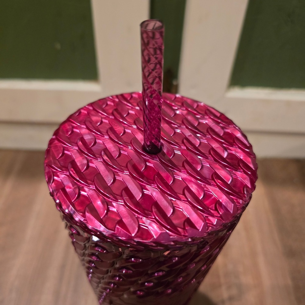 Starbucks Tumbler Red Iridescent Gem Studded Venti 24oz Cold Cup With Straw - Picture 3 of 6